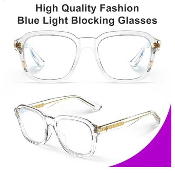 Oversized Square Blue Light Blocking Glasses Computer Clear Frame Eyewear - Picture 2 of 8